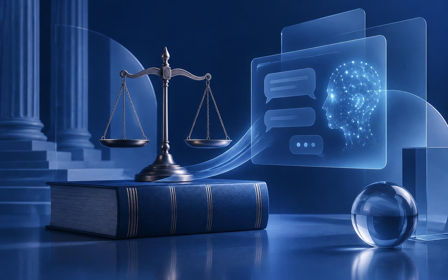Composição editorial sobre inteligência artificial e advocacia